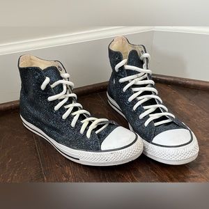 Navy blue glitter bight top converse shoes